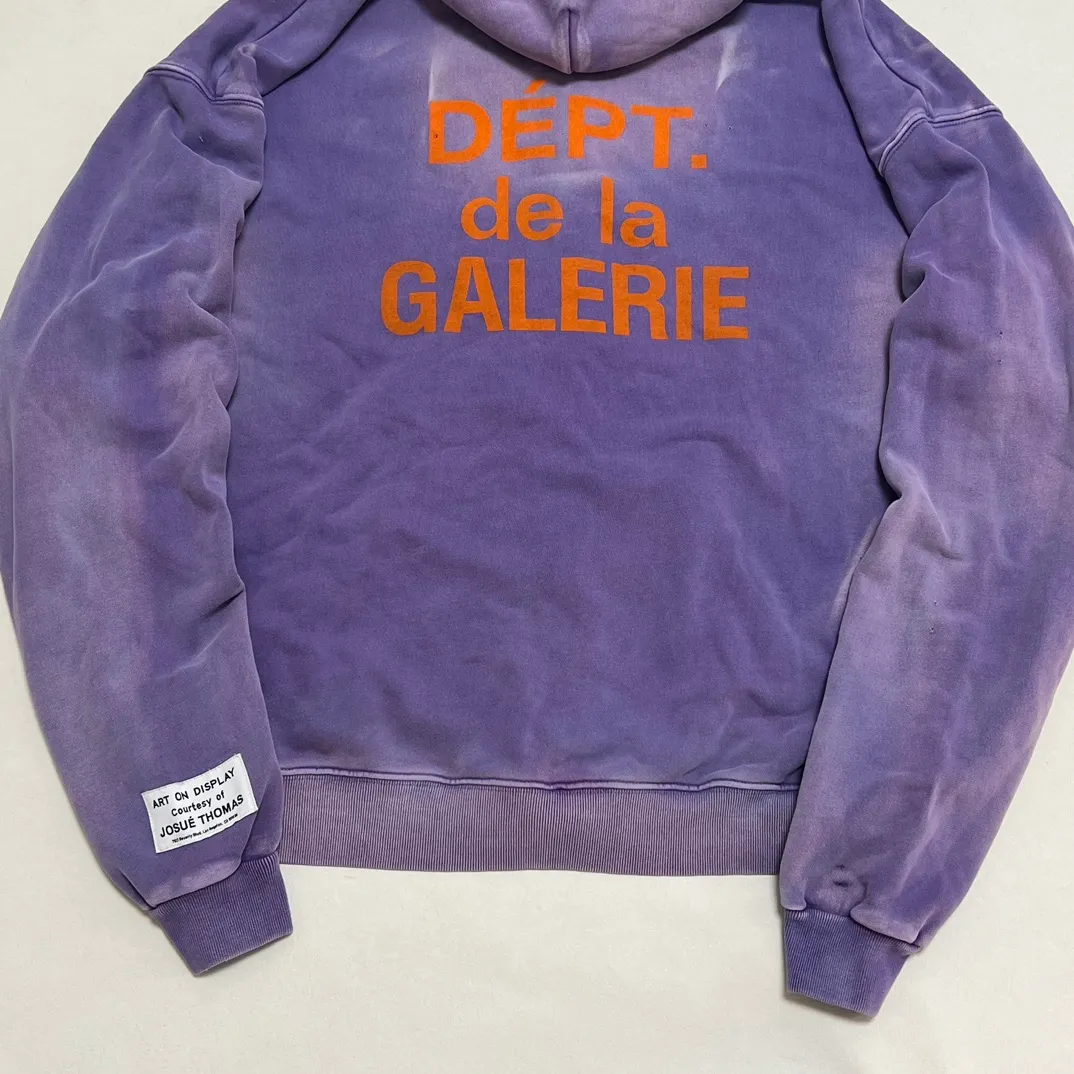 The same style as the owner GALLERY DEPT. FRENCH ZIP HOODIE water corrugated French zipper hole hoodie, sun washed purple, washed purple S-XL, ready-to-wear dyeing, hand-stitched and heavy-weighted, faded, super-heavy washing, hand-hanging holes, bone edges turned white, molded and customized with G LOGO zipper